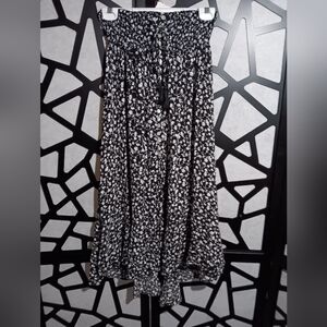 Rachel Zoe - Floral Smocked Button-Down Hi-Low Maxi Skirt- Black, White - M